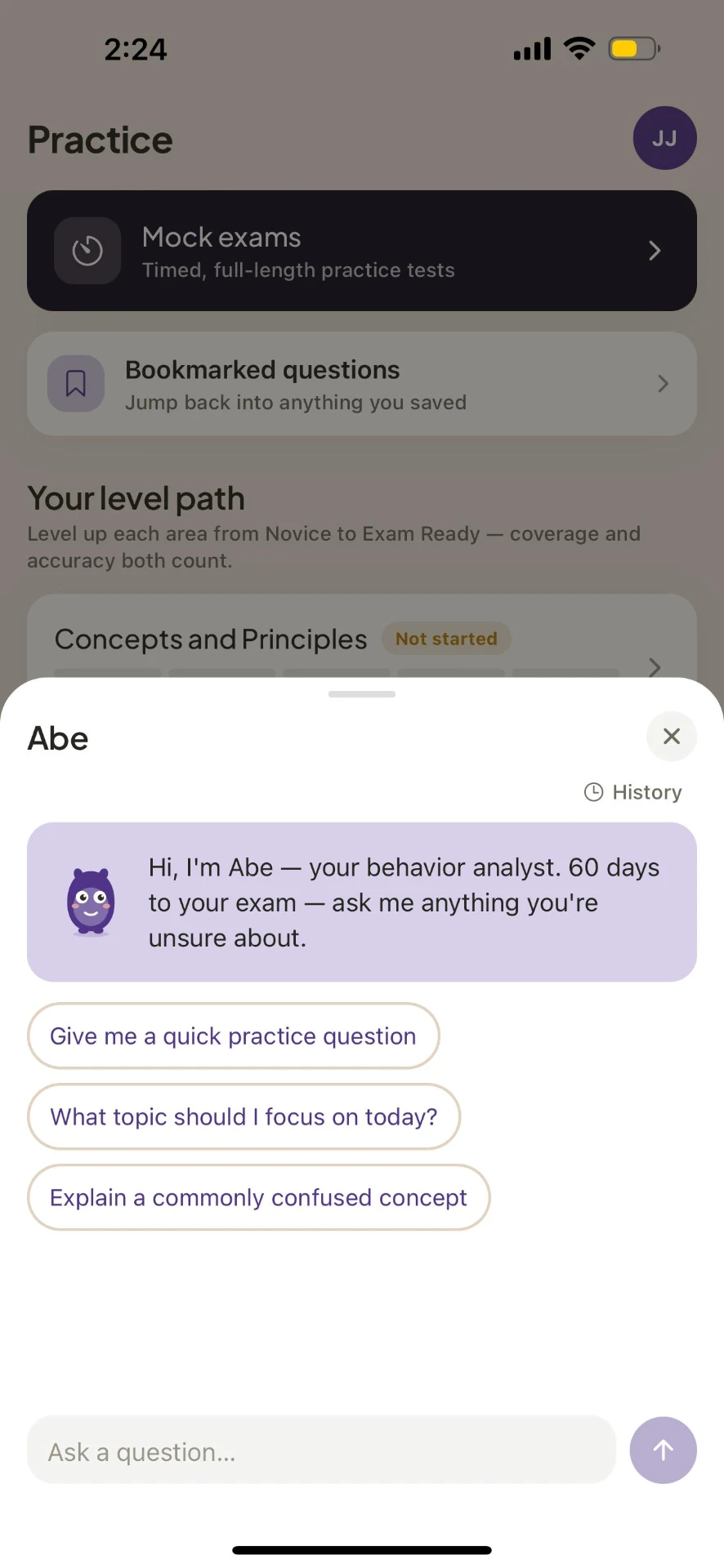 Abe, the personal behaviour analyst tutor chat